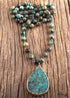 Boho Necklace, RH India Agated Blue and Green Natural Stone